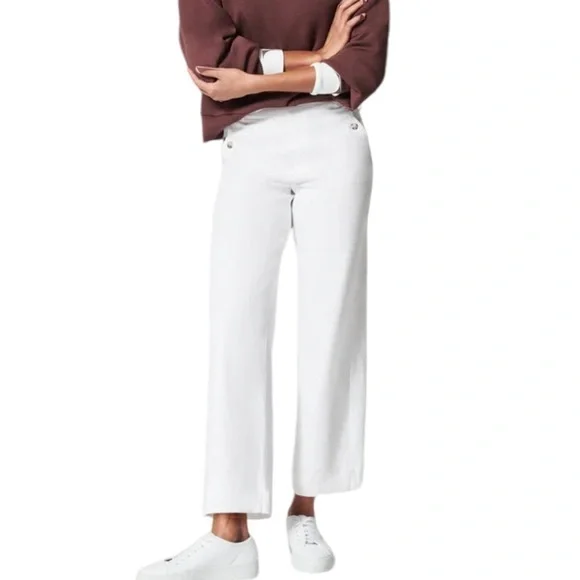 Spanx women’s Stretch Twill Wide Leg Pants size S cropped white - Picture 1 of 10